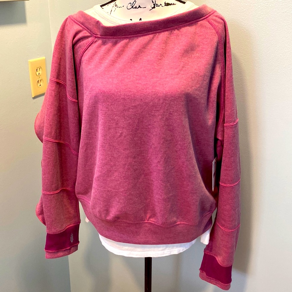 Free people pink sweatshirt with back ruffle thumb holes